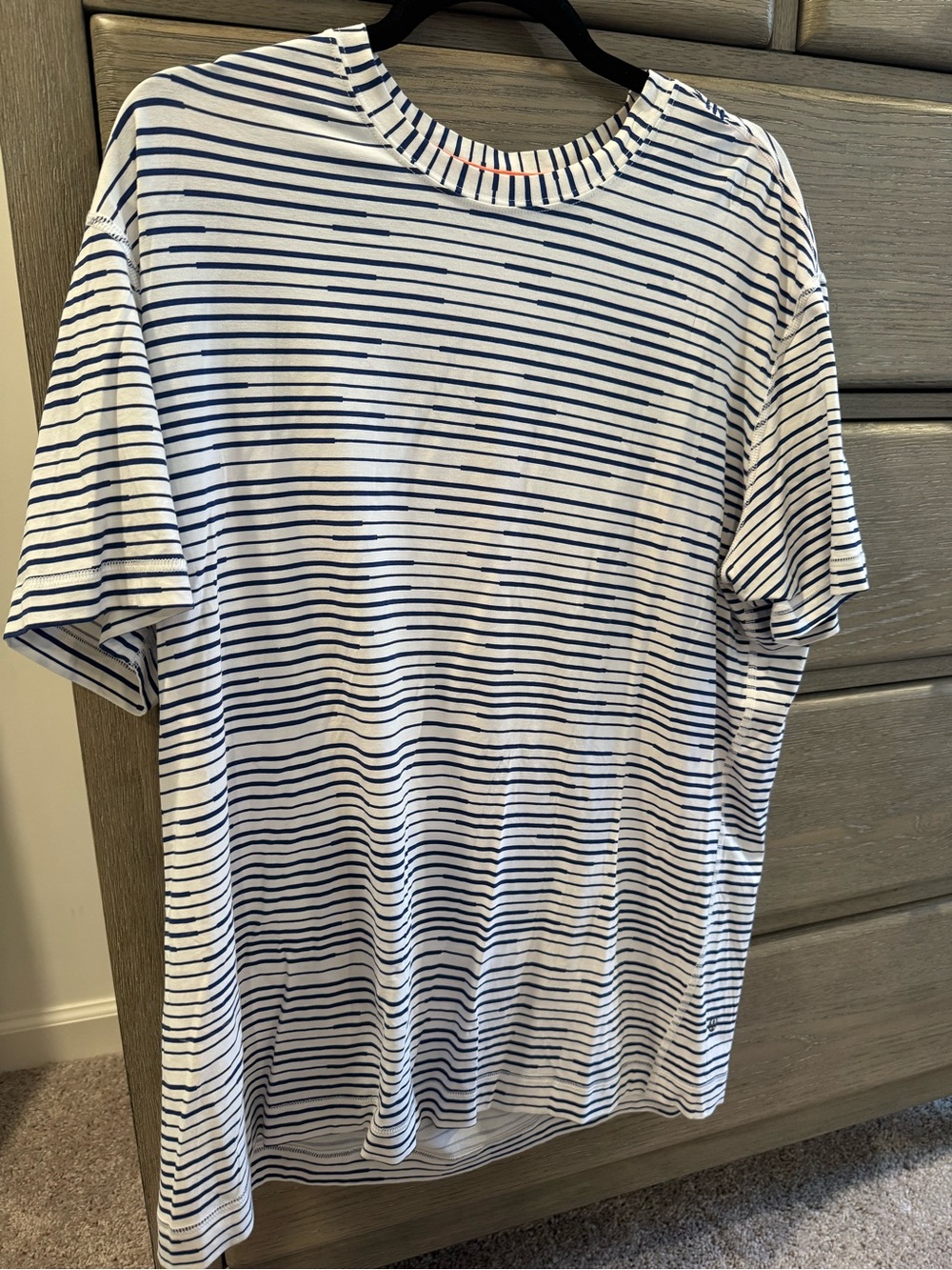 lululemon athletica White and Navy Striped Crew Tee